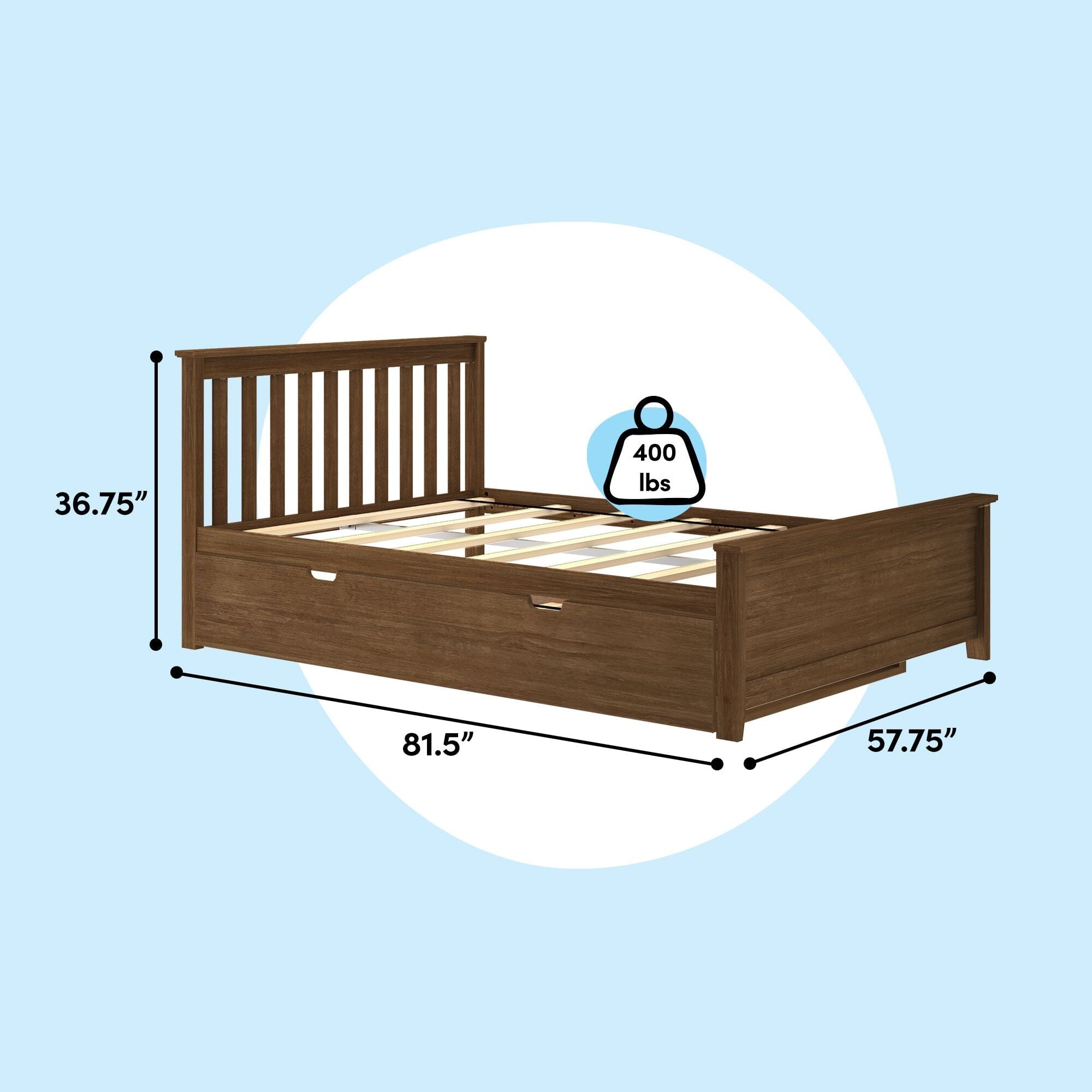 Full Slatted Bed With Trundle