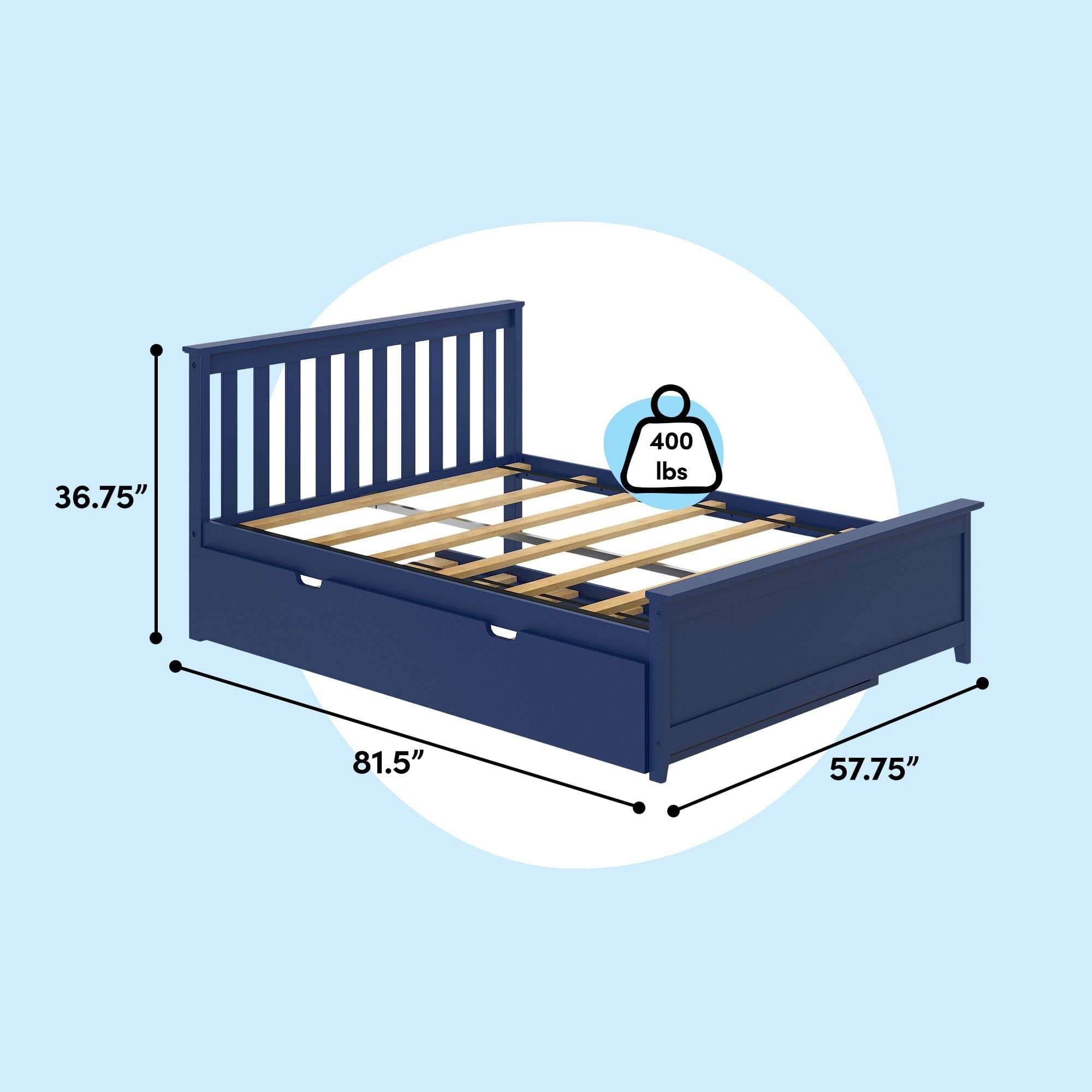 Full Slatted Bed With Trundle