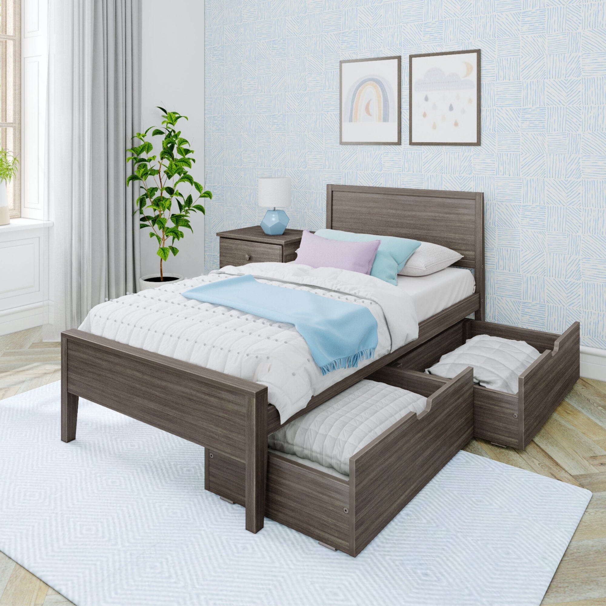 Twin Panel Bed With Storage Drawers