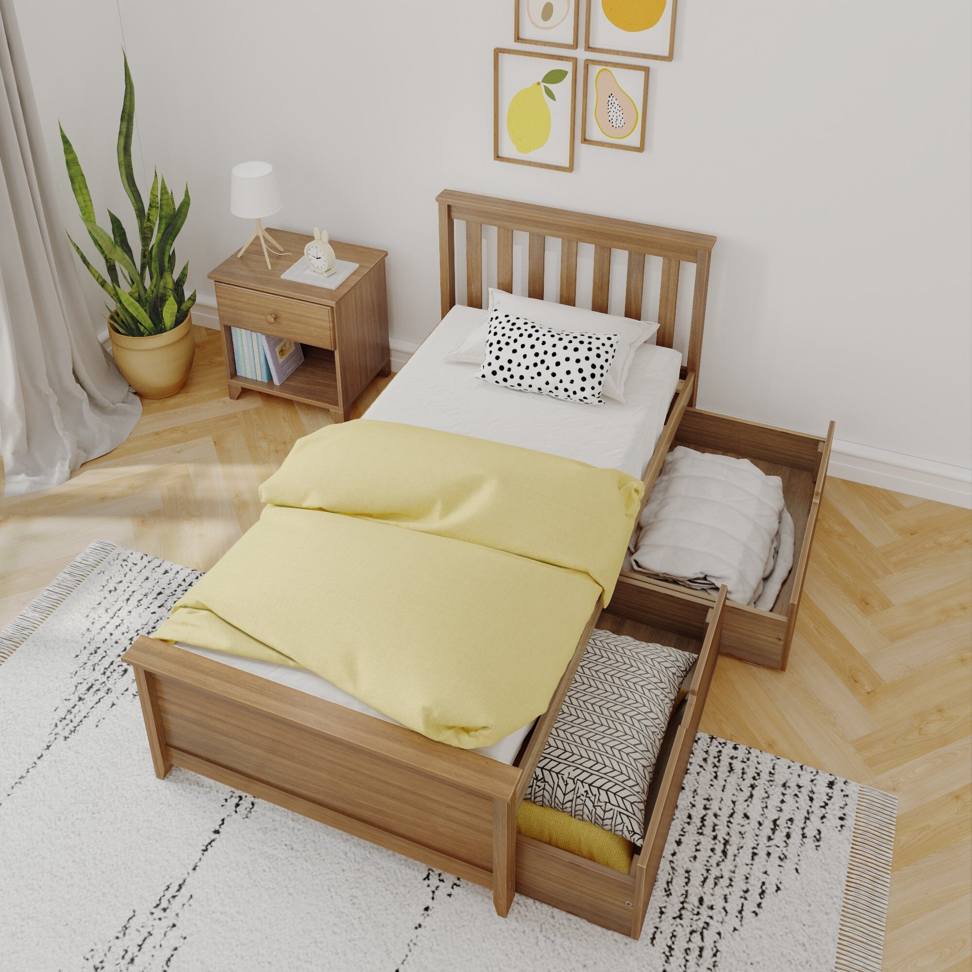 Twin Slatted Bed With Storage Drawers