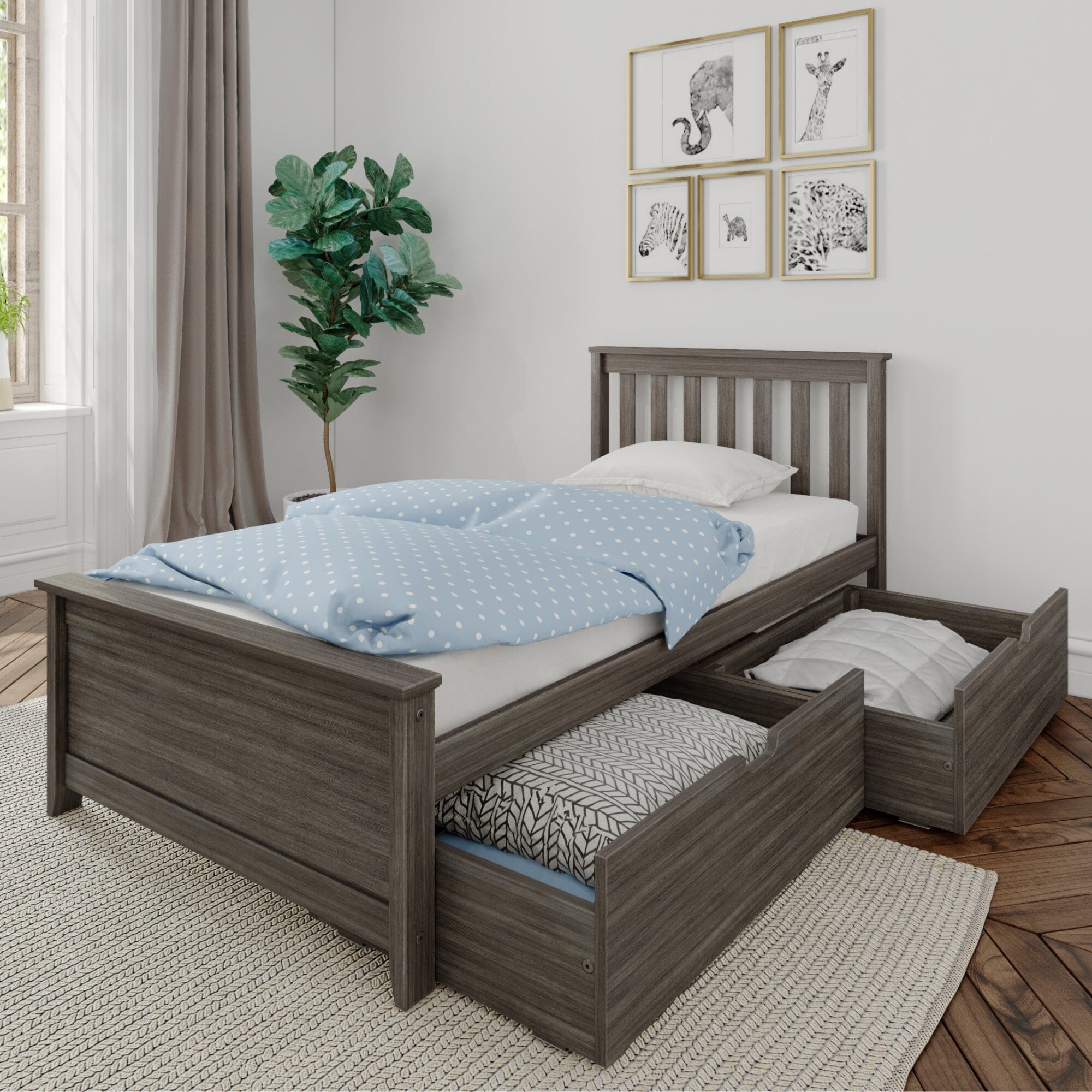 Twin Slatted Bed With Storage Drawers