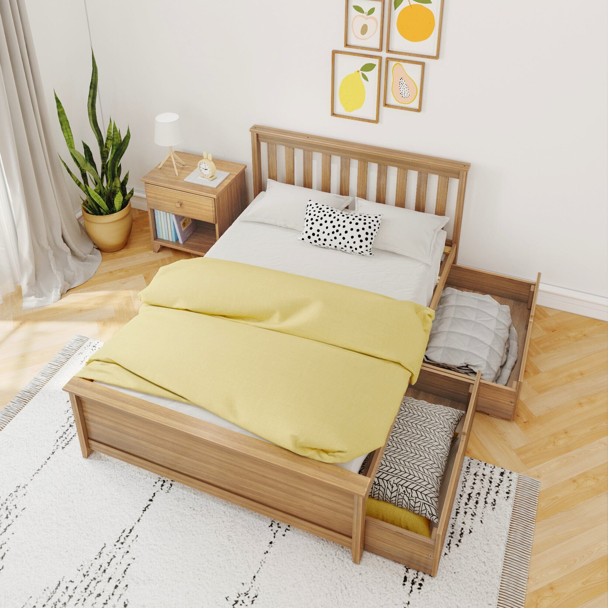 Full Slatted Bed With Storage Drawers