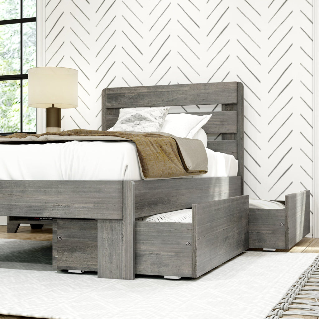 Modern Farmhouse Twin Plank Bed With Storage Drawers