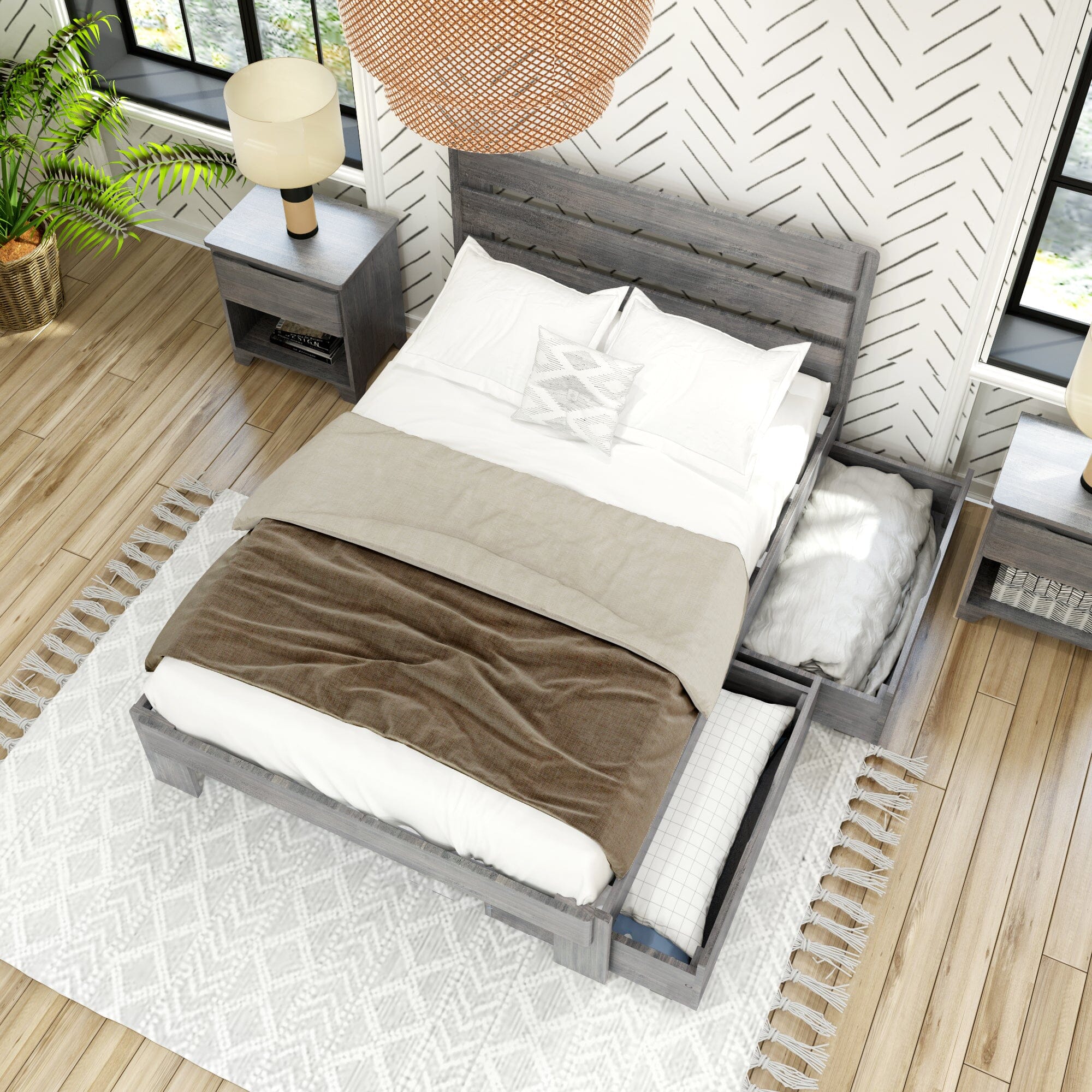 Modern Farmhouse Full Plank Bed With Storage Drawers